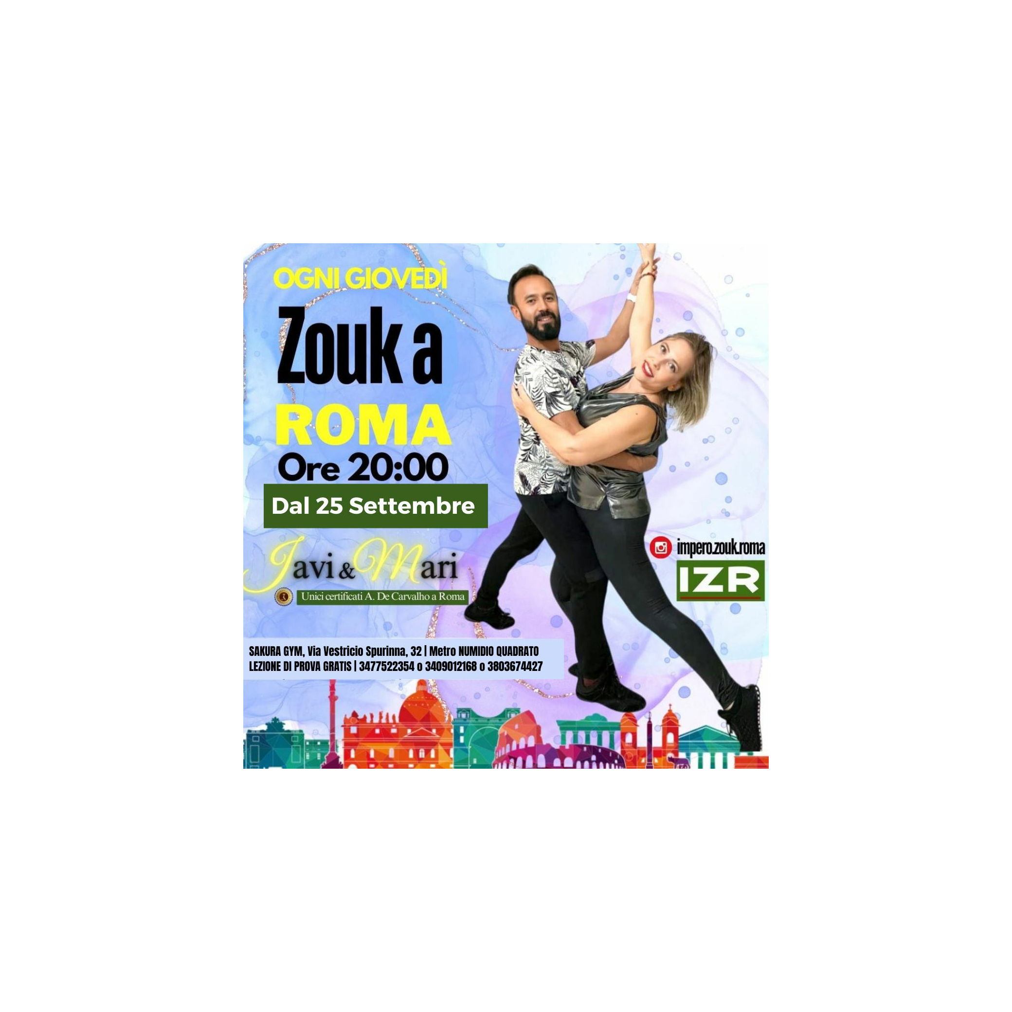Brazilian Zouk lessons 2025 poster at Sakura Gym, Rome